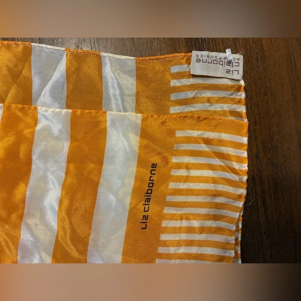 Liz Claiborne Silk Orange and White Striped Scarf